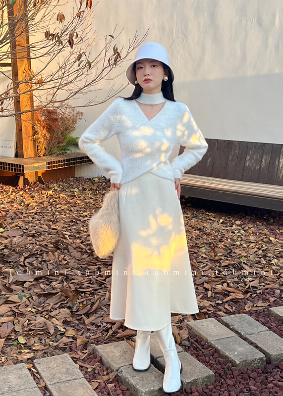 【TABMINI】High Waist Solid Color Pleated Skirt D11402-G# WPL
