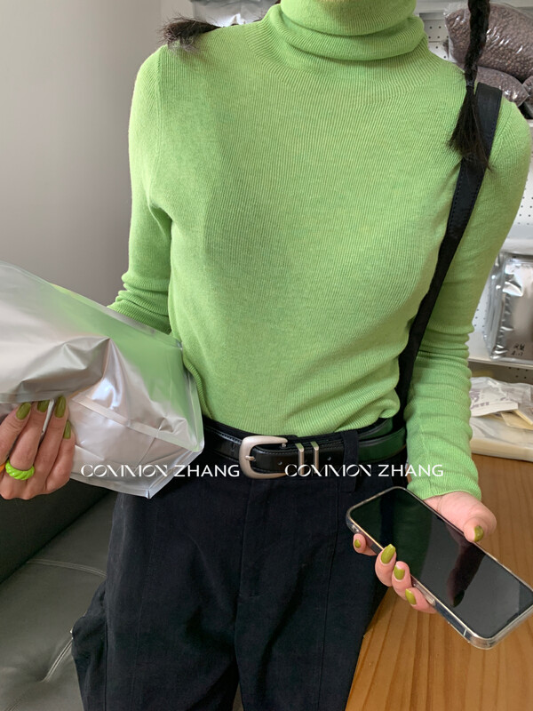 【CZ ZHANG】Candy Color Simple Pullover Collar Long Sleeve Bottoming Knit Sweater 92051# JHY