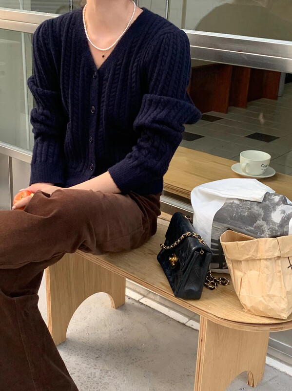【VIVIS TYPE】Korean generation hemp pattern V-neck pocket knitted cardigan YS1-9262# HJY