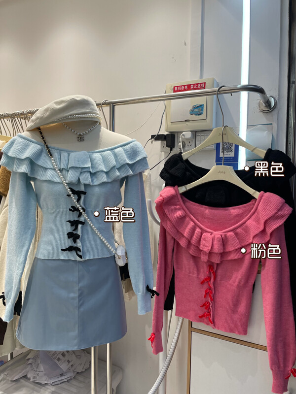 New in winter!【JULIA】Bow-knot pure desire wind one-shoulder warm sweater 1283# PCZ