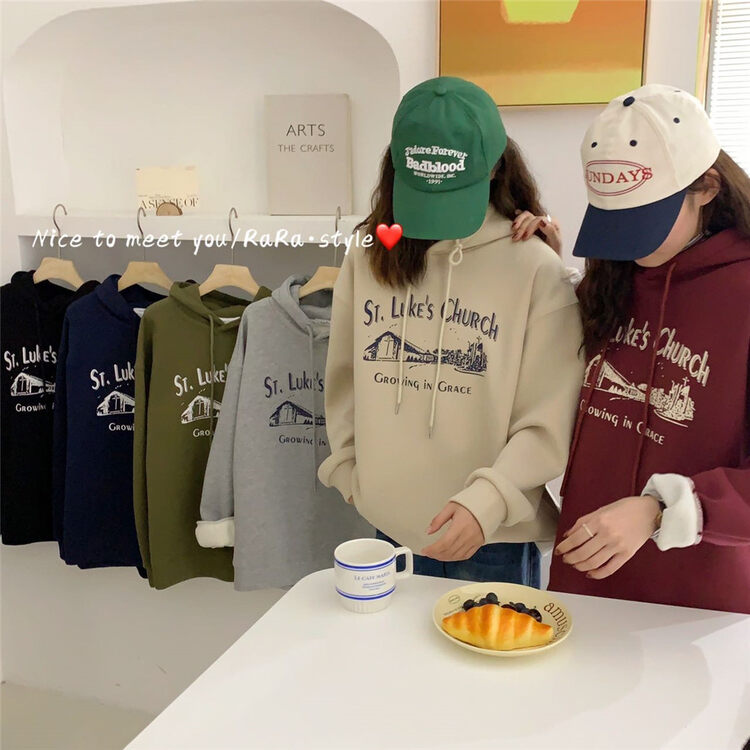 [RARA] Hooded letter print fleece casual sweater 79328# LSL