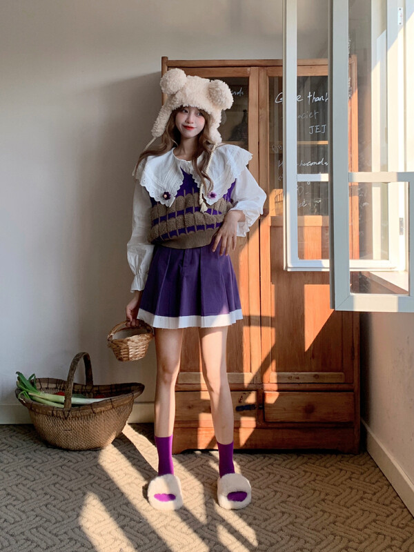 [Timely rain] Korean style ins retro design sense stitching high waist slim skirt 74230# WPL