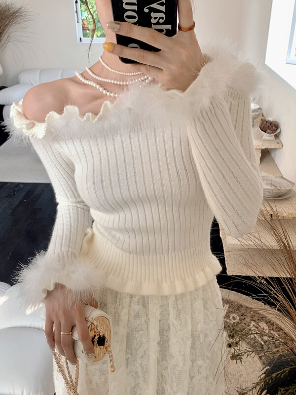 [BENYAN] lavame niche design sense word neck sweater sweater 3197