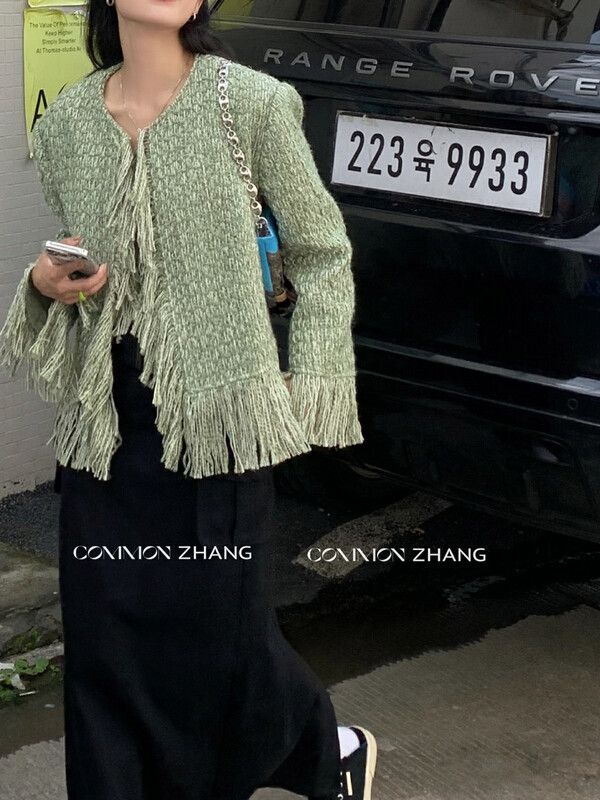 [CZ ZHANG] High-quality tassel stitching small fragrance tweed short coat 82188