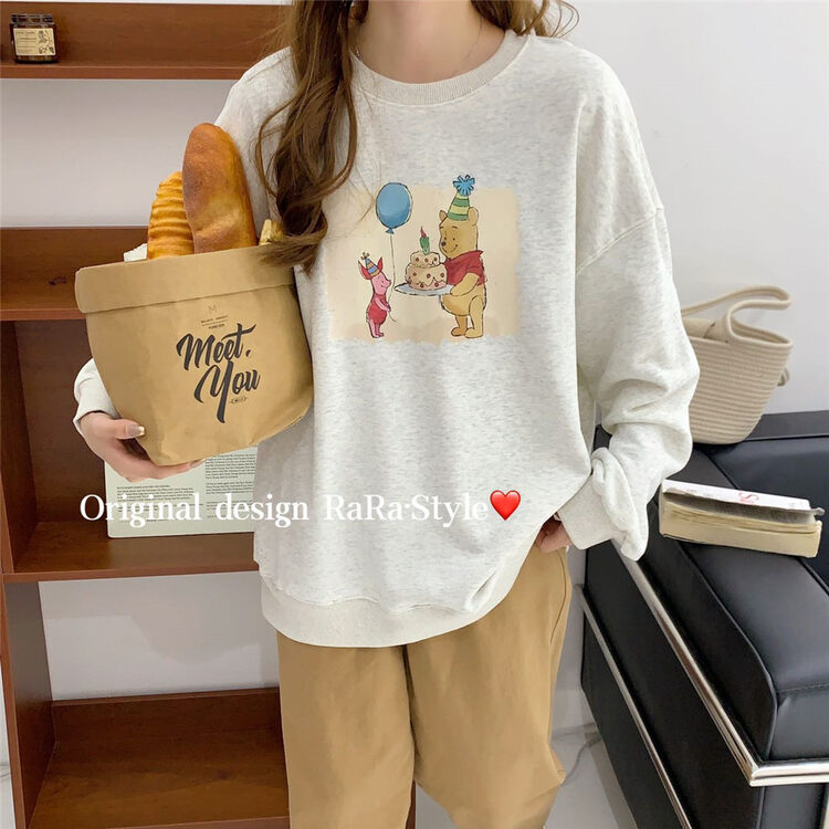 【HIIOIO】Winnie the Pooh Print Lazy Casual Sweater 79319# LSL
