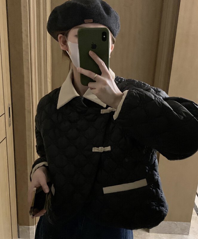【WANWAN】Age-reducing contrast color plate buckle warm padded jacket 66011# HBX