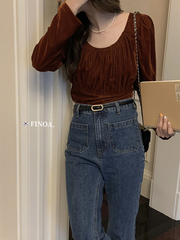 Original price 107.99! 【FINOA】Nice luxury and thin solid color pleated high-quality shirt 10836# JHY
