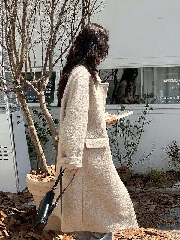 【EN SEASON】Korean temperament lapel long wool coat (including 50% wool) 9860# LSW