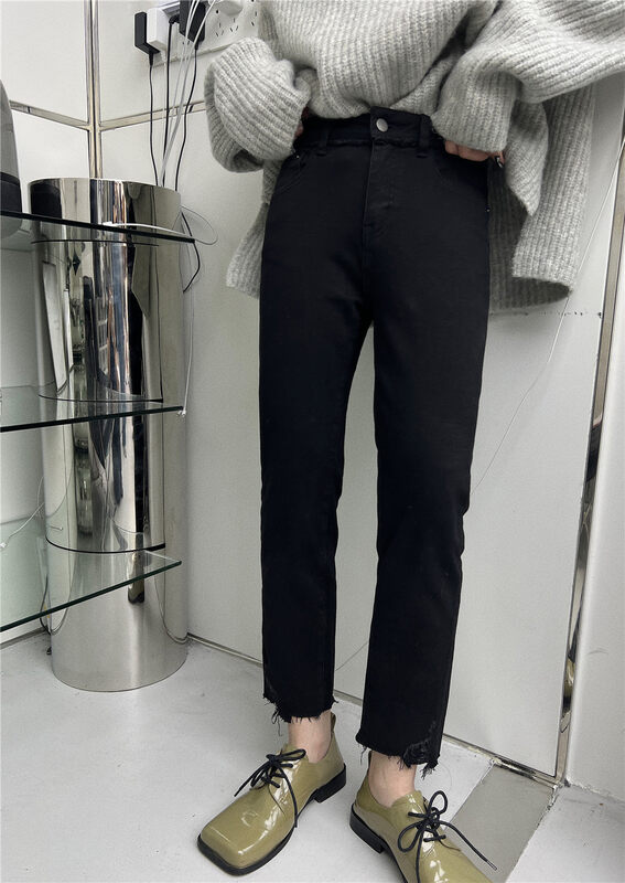 【T-PLATFORM】Korean Style Slim Fit Straight Jeans V8978# CQW