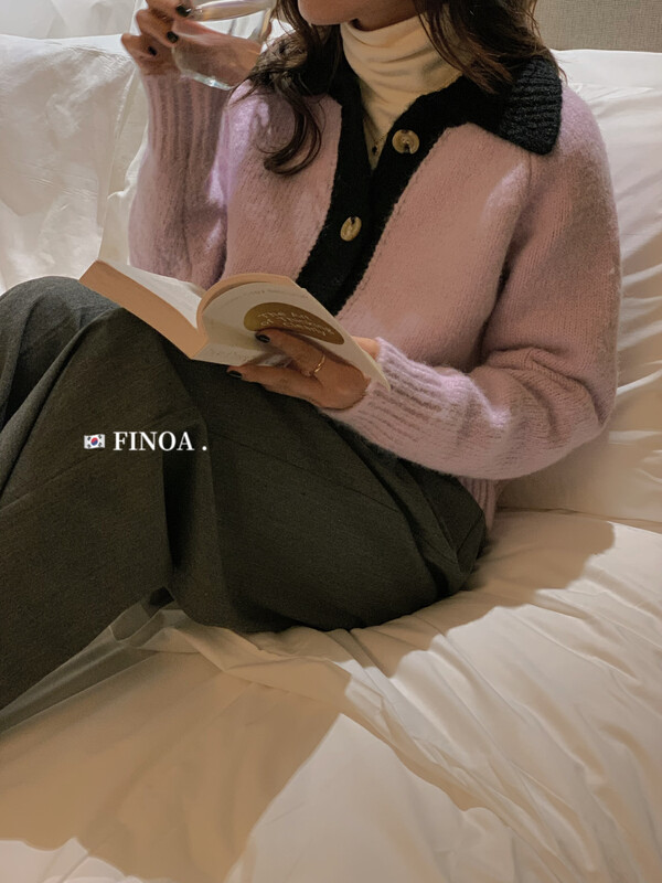 【FINOA】Korean style fashion casual lapel color matching versatile layered wool coat 10898