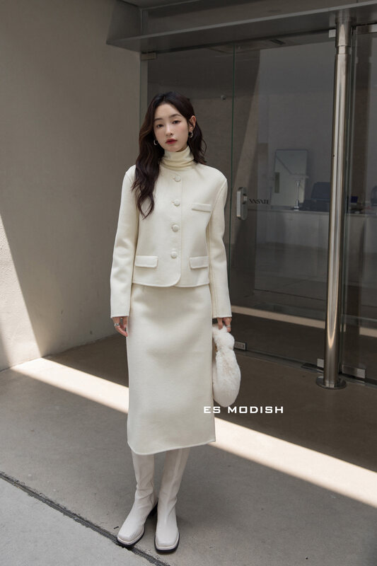 【ES MODISH】Xiaoxiangfeng high-quality wool coat + slim skirt two-piece suit (including 100% wool) SET2055B# CQW