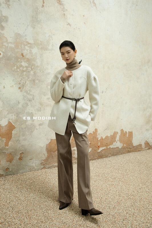 New for winter!  【ES MODISH】High-quality fashionable wool coat (with waist rope) (100% wool) JK2037B# CQW