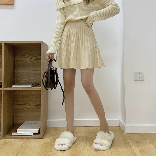 Real shot is not reduced, elastic waist thin skirt, A-line skirt, female niche, high waist, foreign style, knitted pleated skirt, short skirt