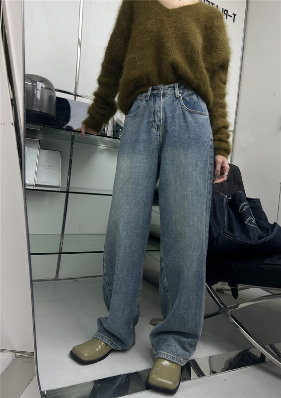 【T-PLATFORM】Korean style loose wide-leg casual fleece jeans V9001# CQW