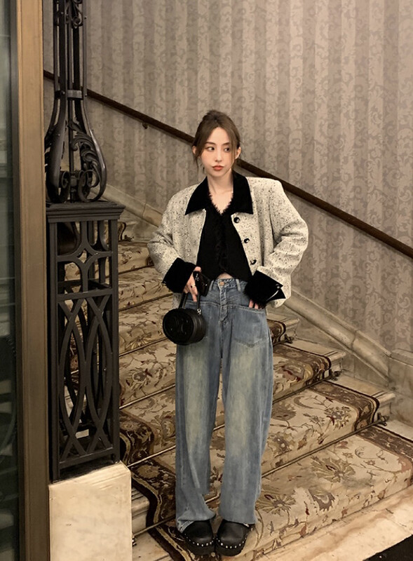 【SAVAGE】New Korean style high waist pocket design loose wide leg jeans S1288# WPL