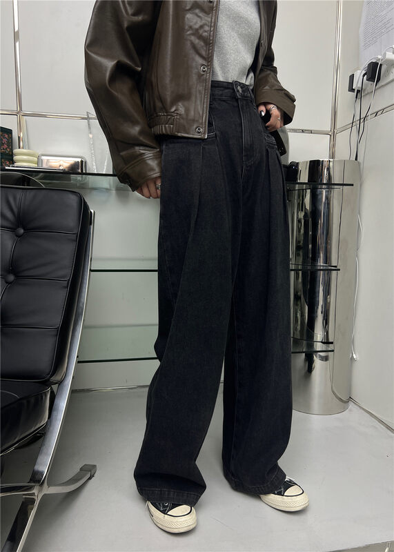 【T-PLATFORM】Korean Style Loose Straight Fleece Jeans V8917# CQW