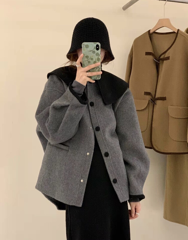 [Y.JIA Yijia] Korean style sweet and contrasting color doll collar wool coat 55028