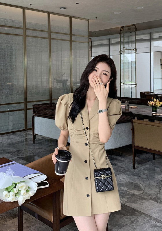 【Y.JIA Ijia】Korean temperament slim puff sleeve dress 9610