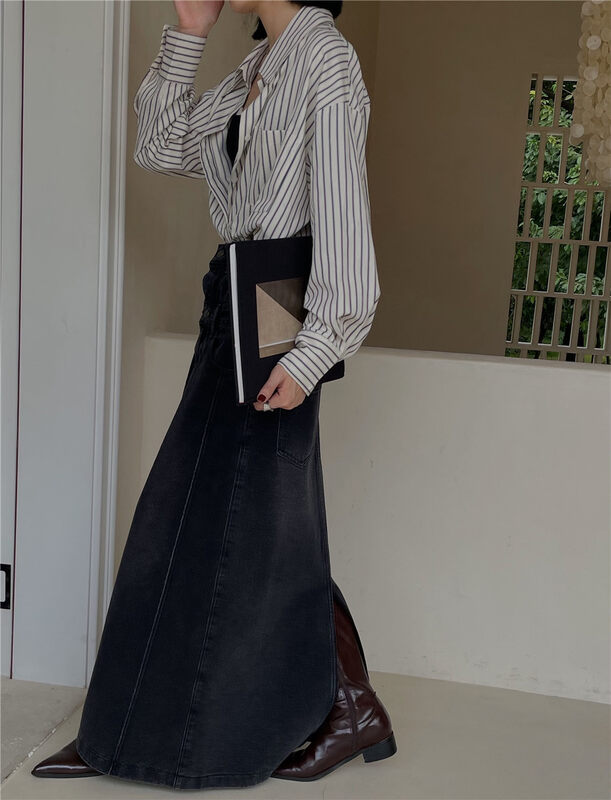 New in winter! [SOUL] High waist and velvet slim denim skirt 2887# CLS