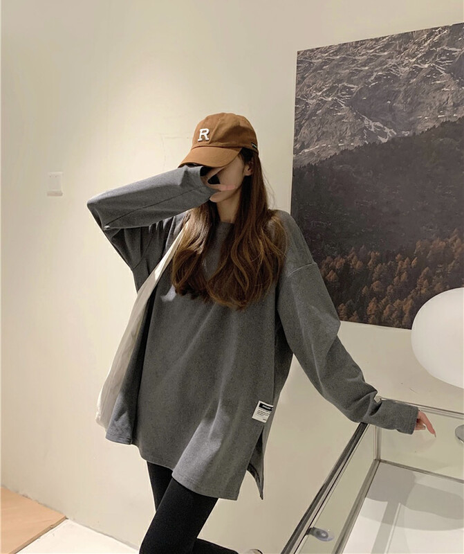 [Y.JIA Ijia] Korean version of the hem slit loose long-sleeved T-shirt YS1-2331# FHX