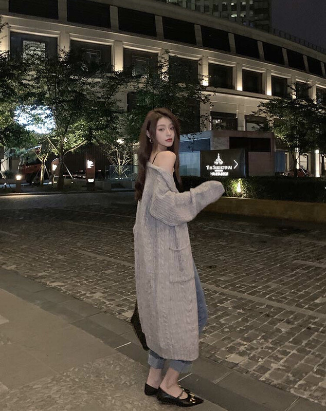 【Y.JIA Yijia】Mid-length lazy loose sweater temperament all-match knitted cardigan jacket warm sweater 667-1# FHX