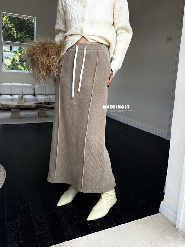 [Osha MADEINOST] Winter new corduroy elastic waist drawstring casual skirt skirt 87307