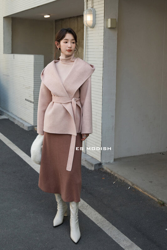 New in winter!【ES MODISH】Temperament long-sleeved fashion wool coat (with belt) JK2043B# CQW