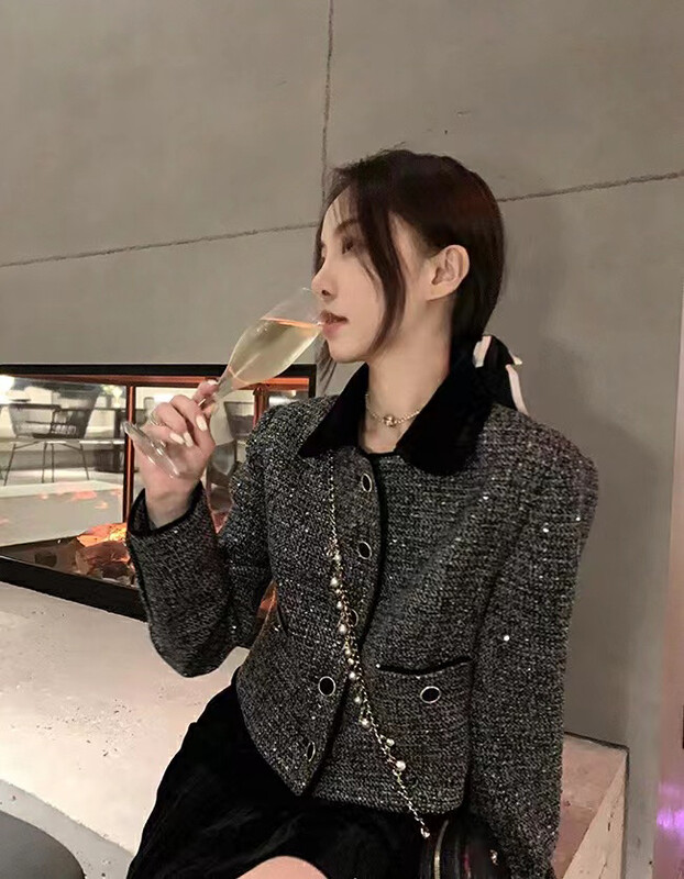 New in autumn!【ARE STUDIO】Small fragrant velvet lapel stitched short coat 92176# OZQ