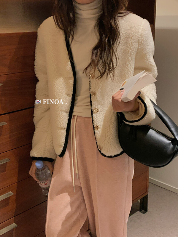 【FINOA】Small Fragrance Temperament Fleece Wrapped Simple Short Jacket Exclusive Model Y105