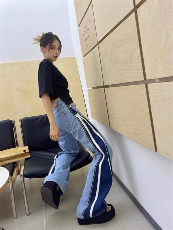 New in autumn!【TAN】Korean colorblock loose jeans P3237# JJ