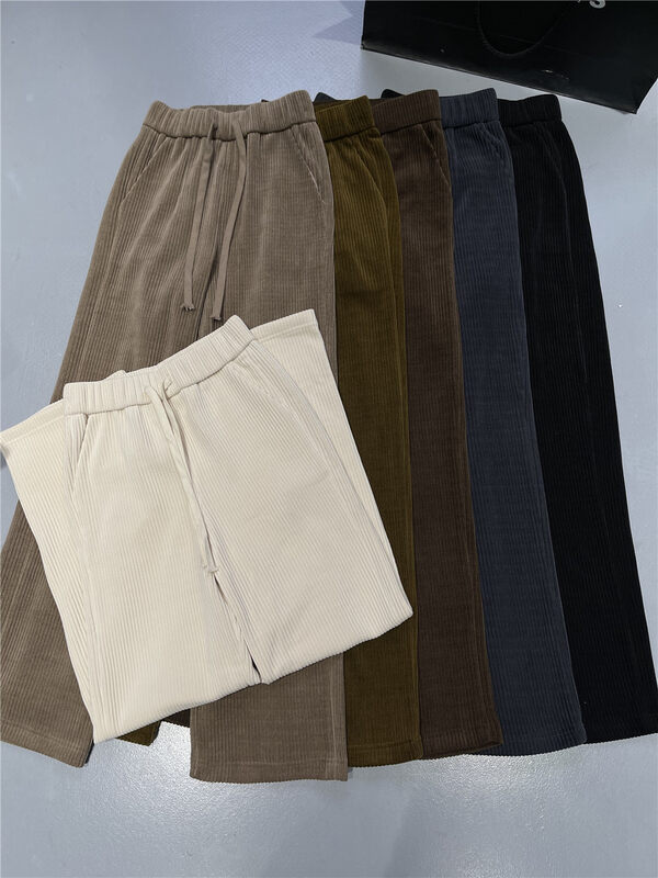 Original price 98.99! 【T-PLATFORM】Solid Color Texture Elastic Waist Loose Casual Pants 3052# CQW