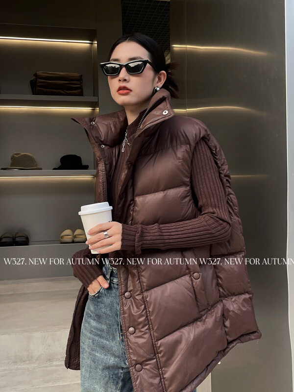 [W327.] Popular Korean version stand-collar snap double zipper vest 90 white duck down warm down jacket W92511# CQW