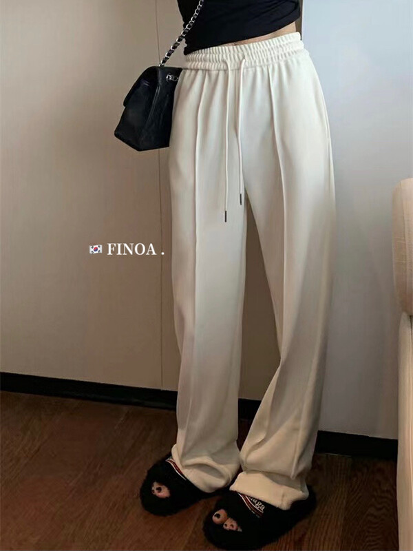 [FINOA] Simple casual sports drawstring elastic waist loose wide leg all-match casual pants 9089