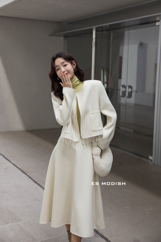 【ES MODISH】Solid color texture small fragrance wool coat (including 100% wool) JK2054B# CQW