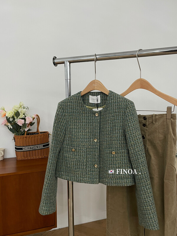 [FINOA] Temperament Retro Celebrity Small Gold Button Plaid Small Fragrance Suit 10850# JHY