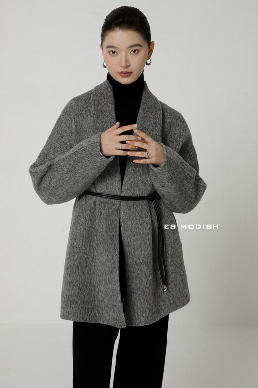 【ES MODISH】European and American style high-quality Western-style personality wool coat (with belt) JK2023B# CQW