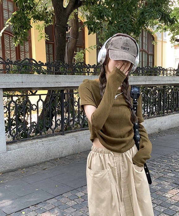 [Y.JIA Yijia] Design niche hollowed out all-match casual long-sleeved T-shirt (with butterfly chain) 9035# FHX