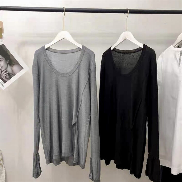 New in autumn! [TAN] round neck all-match loose long-sleeved shirt T3649# JJ