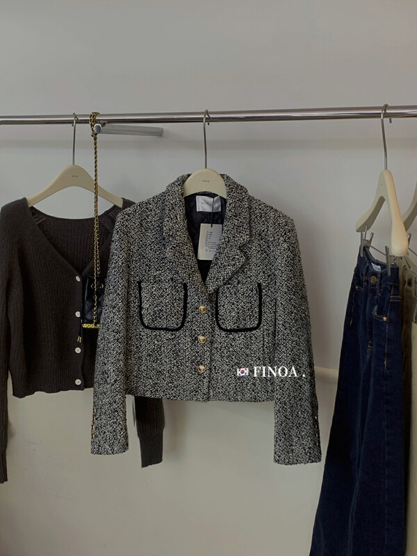 [FINOA] Xiaoxiangfeng commuter hit color design retro short suit wool jacket olive1400