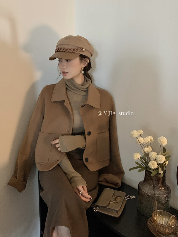 [Y.JIA Ijia] Arch needle design short wool coat short coat 99011-1