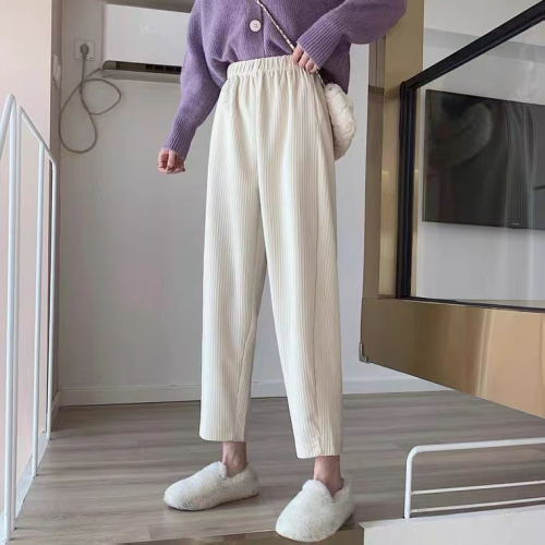 Non-real shot 290g original fabric corduroy pants elastic waist loose straight nine-point harem pants