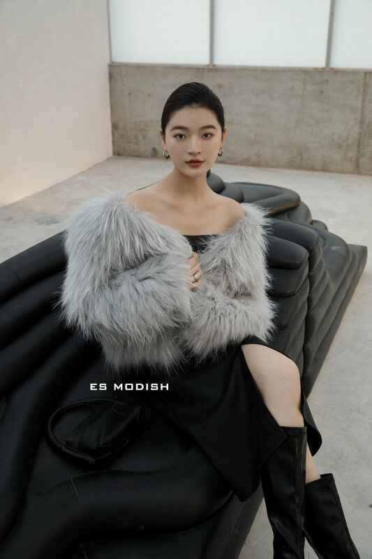 【ES MODISH】Real raccoon fur, comfortable, versatile, thin and textured, warm fur jacket JK2070# CQW