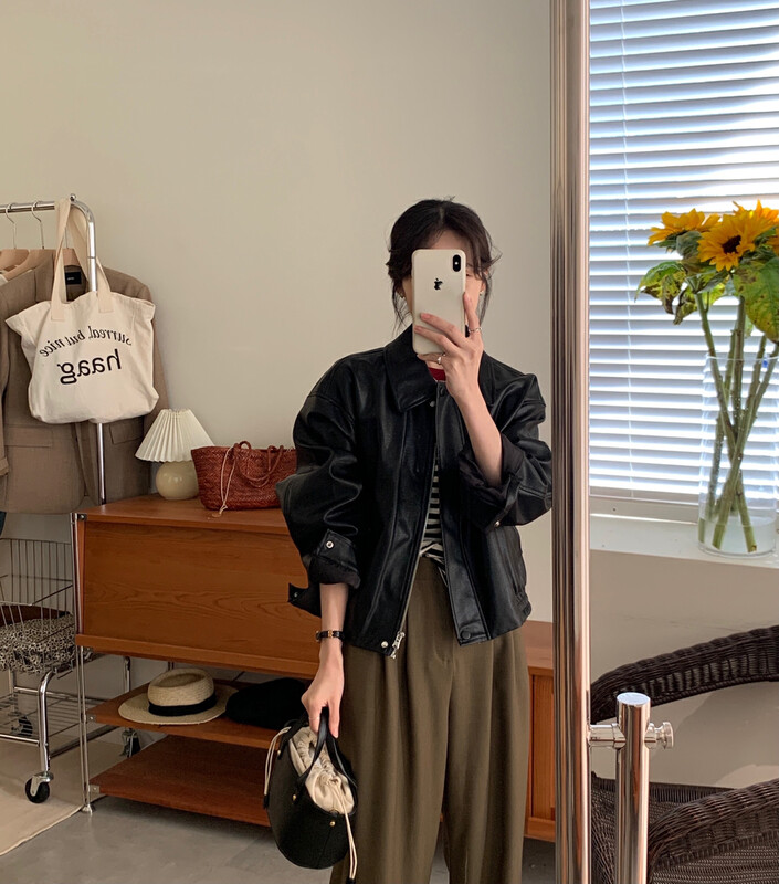 【Y.JIA】Korean casual loose and simple leather jacket 6209-1