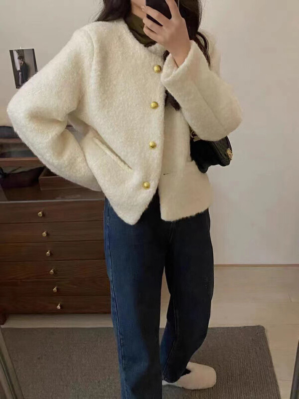 [RS] Round neck tweed temperament Xiaoxiangfeng warm down jacket (content 90% white duck down) KL8083# FHX