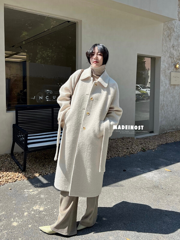 【Osha MADEINOST】Winter new style circle wool raglan sleeve belt coat (with belt) 87299