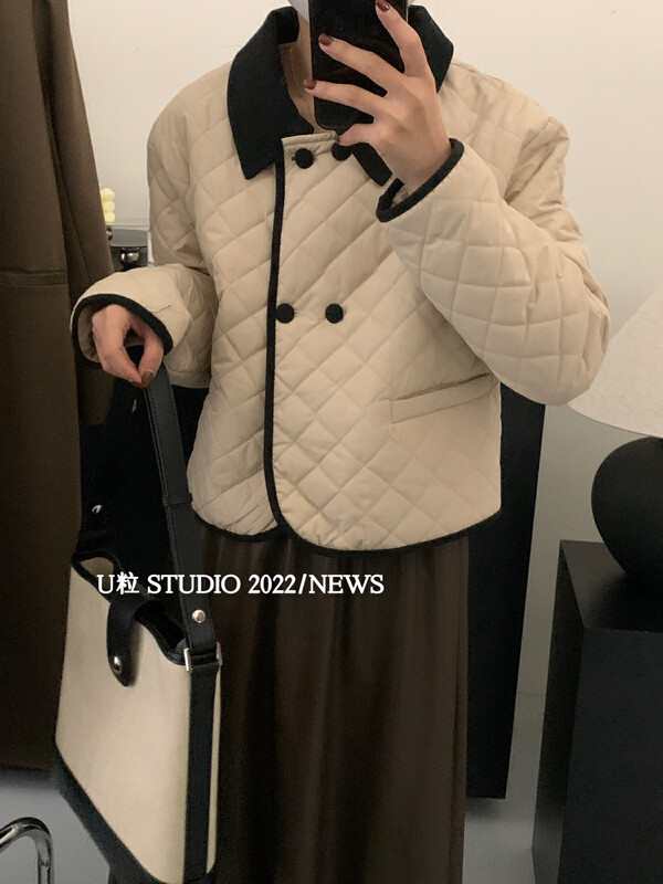 【U grain】Xiaoxiang style Lingge double-breasted thermal padded jacket 06555# FHX