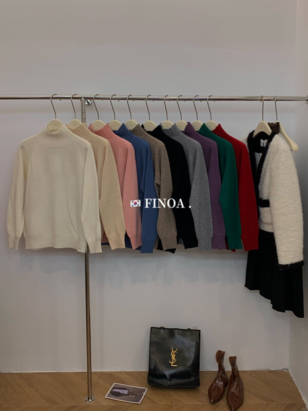 [FINOA] Pure wool multicolor basic half turtleneck all-match bottoming sweater 10833