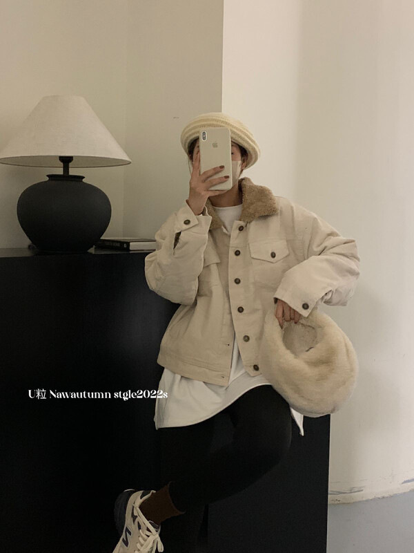 [U grain] Korean generation plus velvet thickened corduroy cotton short coat 1193