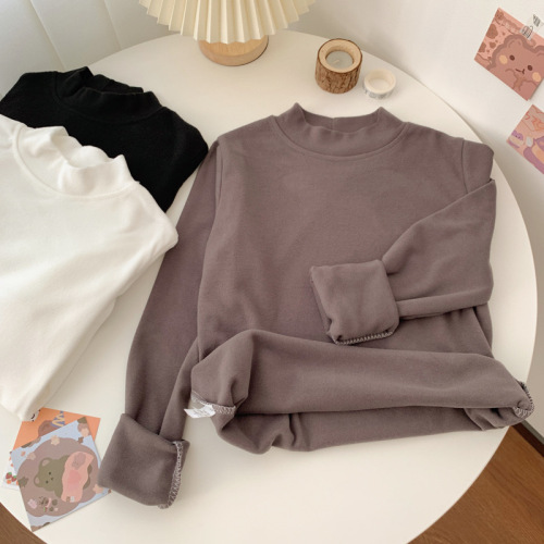 Real shot sanding thickened half turtleneck white bottoming shirt autumn and winter 2022 new solid color inner long-sleeved T-shirt top