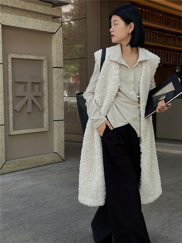 【SOUL】Korean V-Neck Long Fur Vest 2907# CLS